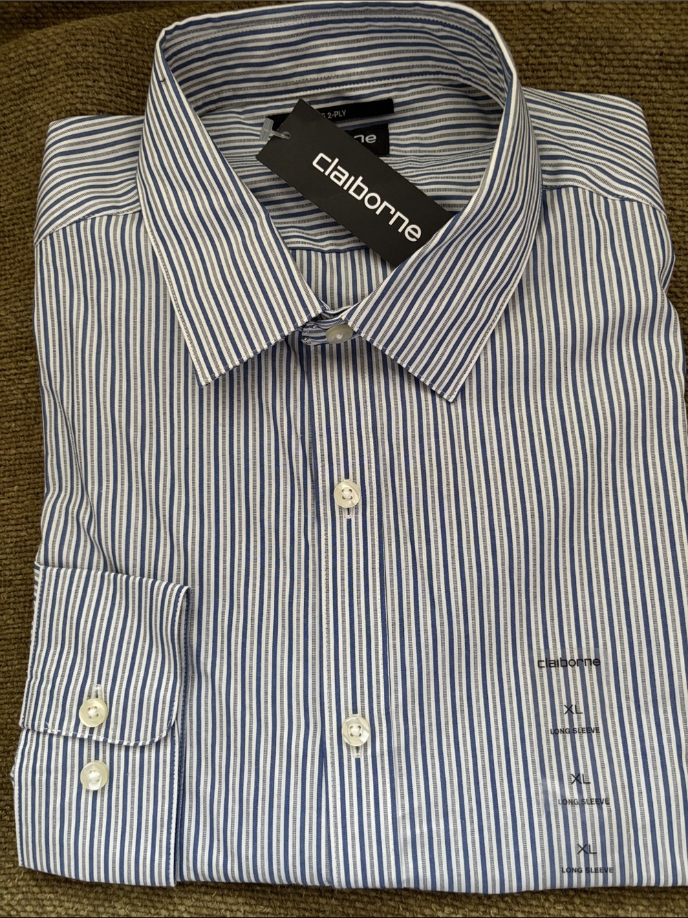 Claiborne Blue and White Vertical Stripe Dress Shirt